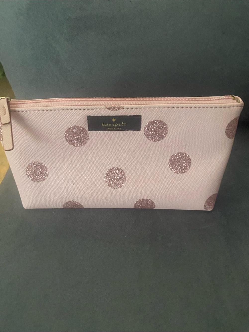 kate spade Pale Pink Glitter Polka Dot Cosmetic Case. Never Used.